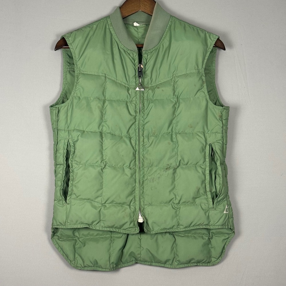 Gerry Puffer Vest Mens Small Sage Green Good Vintage 70s 80s Down Quilted USA
